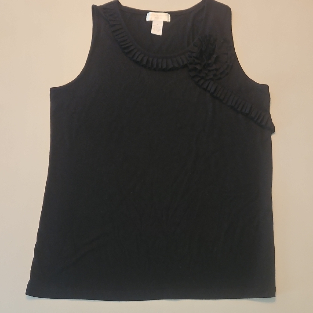 Design History Black Tank Top with Ruffle Accent